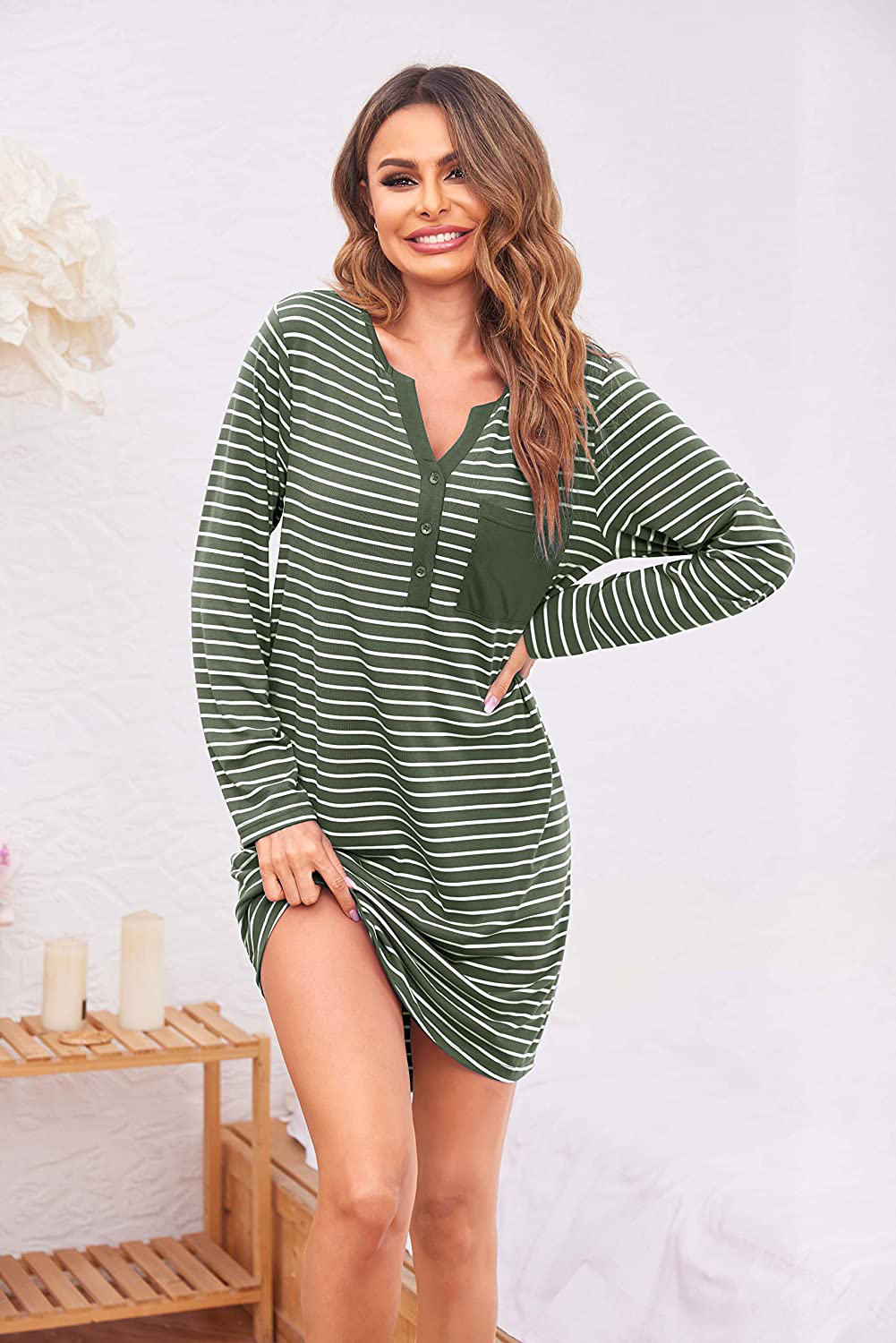 Ekouaer Women'S Nightshirt Long Sleeve Button down Nightgown V-Neck Sleepwear Short Sleeve Pajama Dress Apparel & Accessories > Clothing > Sleepwear & Loungewear > Nightgowns Kylie Max