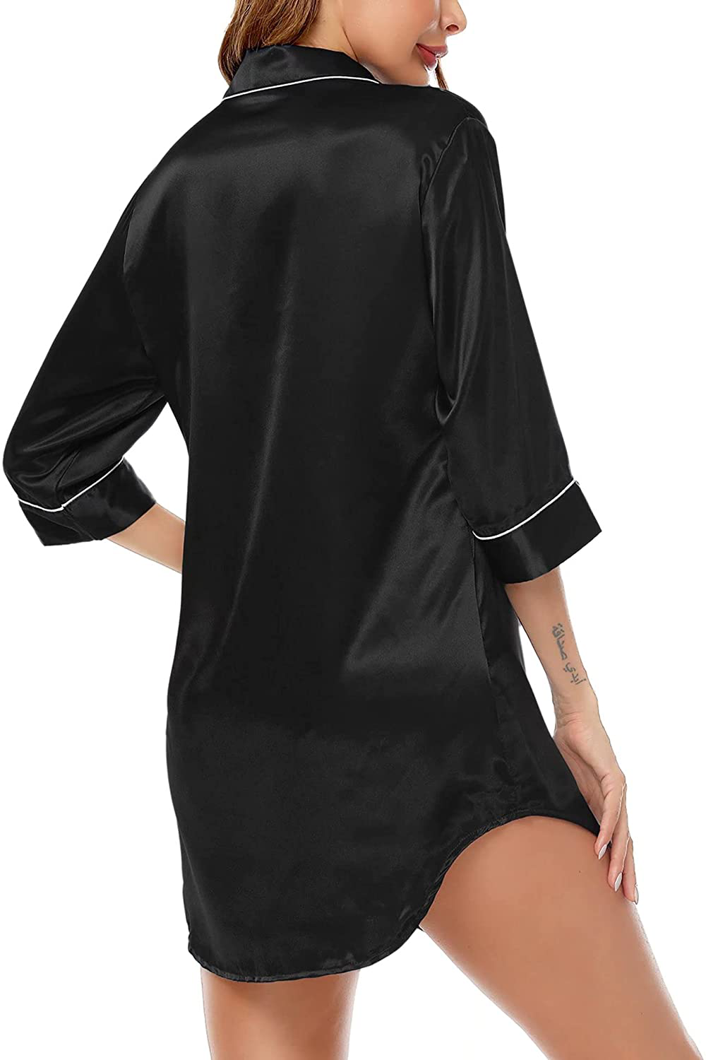 SWOMOG Women'S Satin Nightgown 3/4 Sleeve Sleepwear Button down Sleep Shirt Silk Nighty Pajama Top Apparel & Accessories > Clothing > Sleepwear & Loungewear > Nightgowns Kylie Max