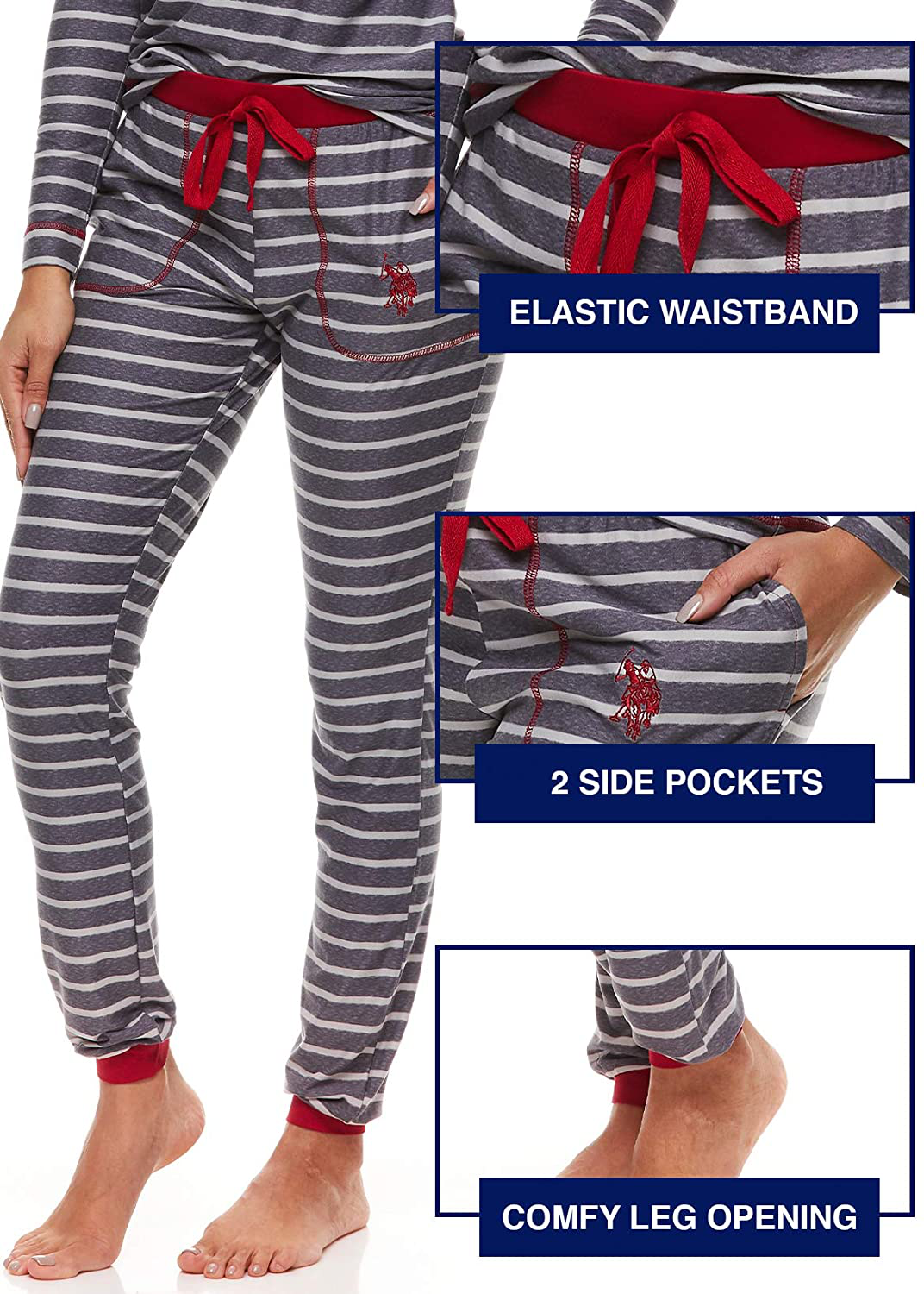 U.S. Polo Assn. Womens Pajamas Set with Pockets - Long Sleeve Shirt and Pajama Pants Loungewear Set Apparel & Accessories > Clothing > Sleepwear & Loungewear > Pajamas U.S. Polo Assn.