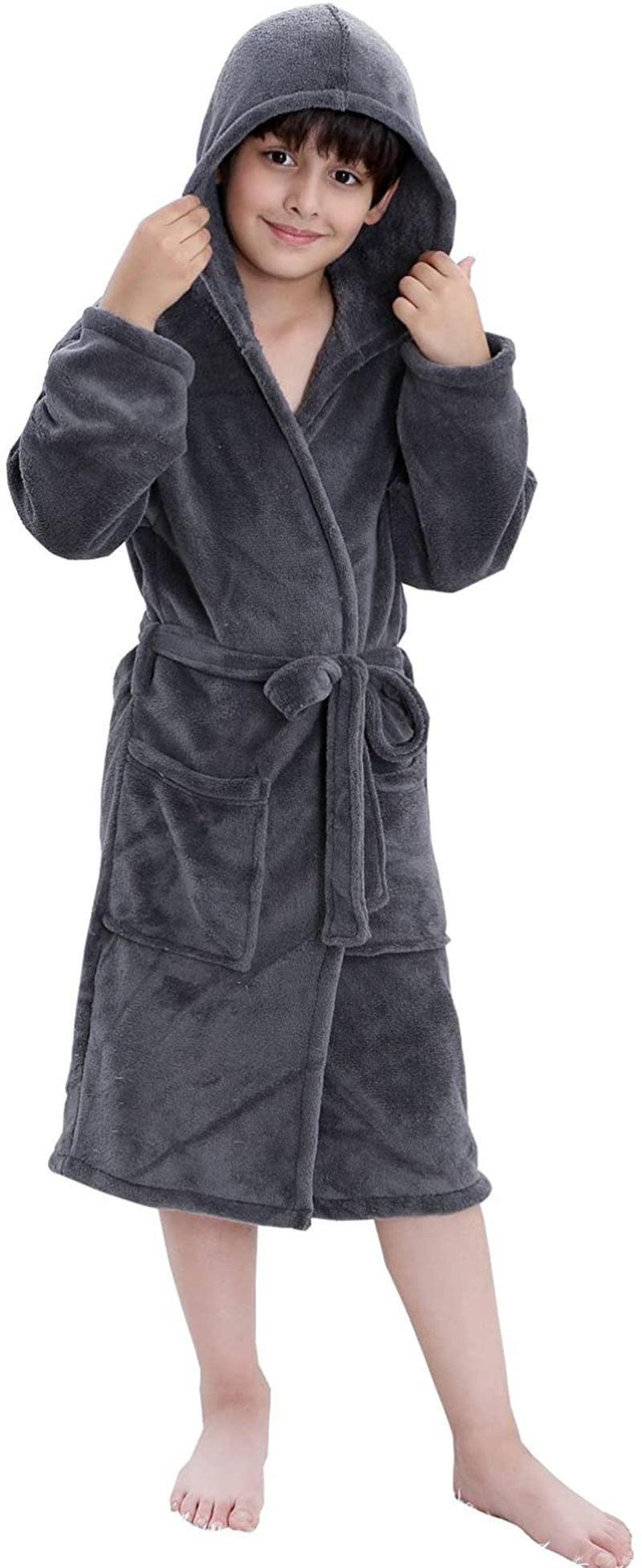 Hooded Herringbone Boy'S Fleece Soft Spa Kimono Long Robe,Kids Comfy Sleepwear Bathrobe Apparel & Accessories > Clothing > Sleepwear & Loungewear > Robes Kylie Max
