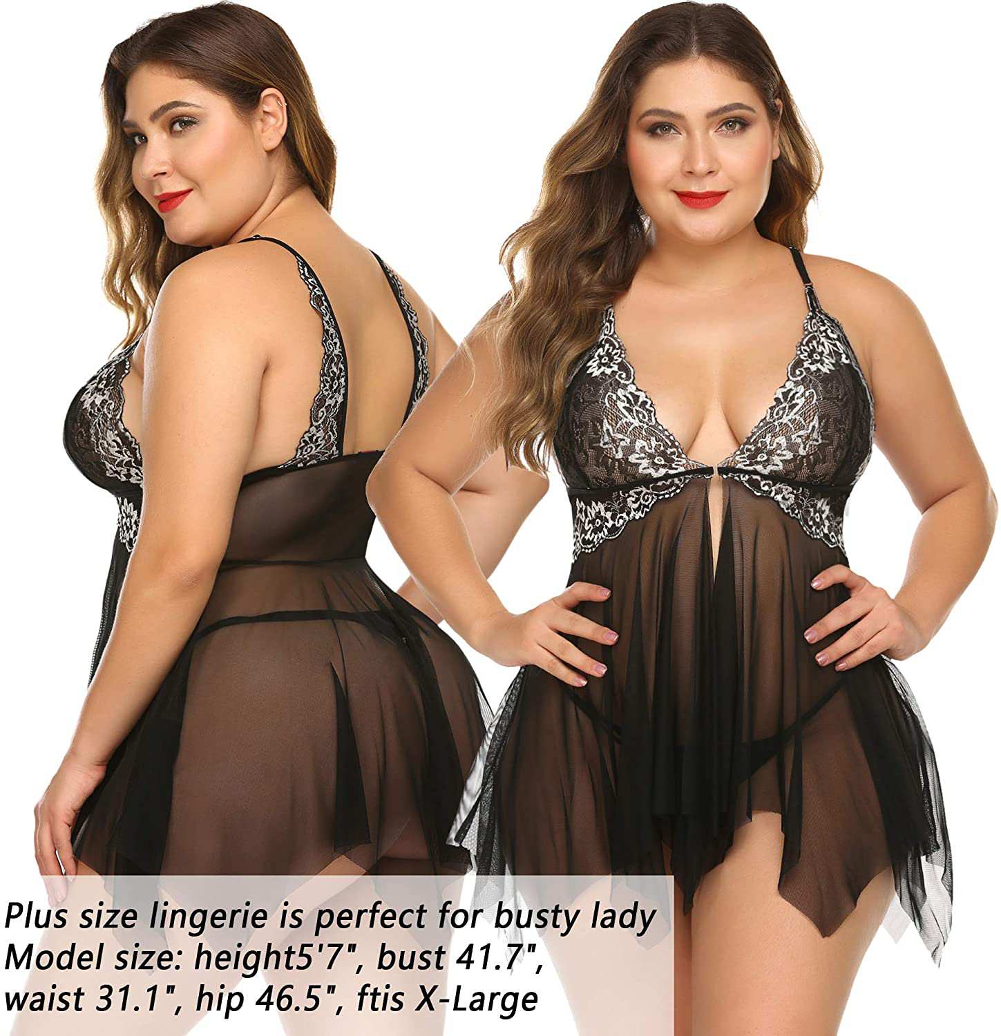 Avidlove Women Lace Lingerie Front Closure Babydoll V Neck Nightwear Sexy Chemise Nightie Apparel & Accessories > Clothing > Underwear & Socks > Lingerie Kylie Max