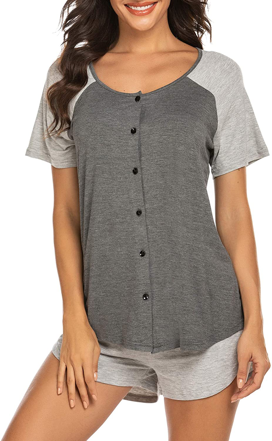 Ekouaer Women's Pajama Short Sleeve Sleepwear Soft Pj Set Top and Shorts Pajamas Set Apparel & Accessories > Clothing > Sleepwear & Loungewear > Pajamas Ekouaer Style 1_dark Grey X-Large
