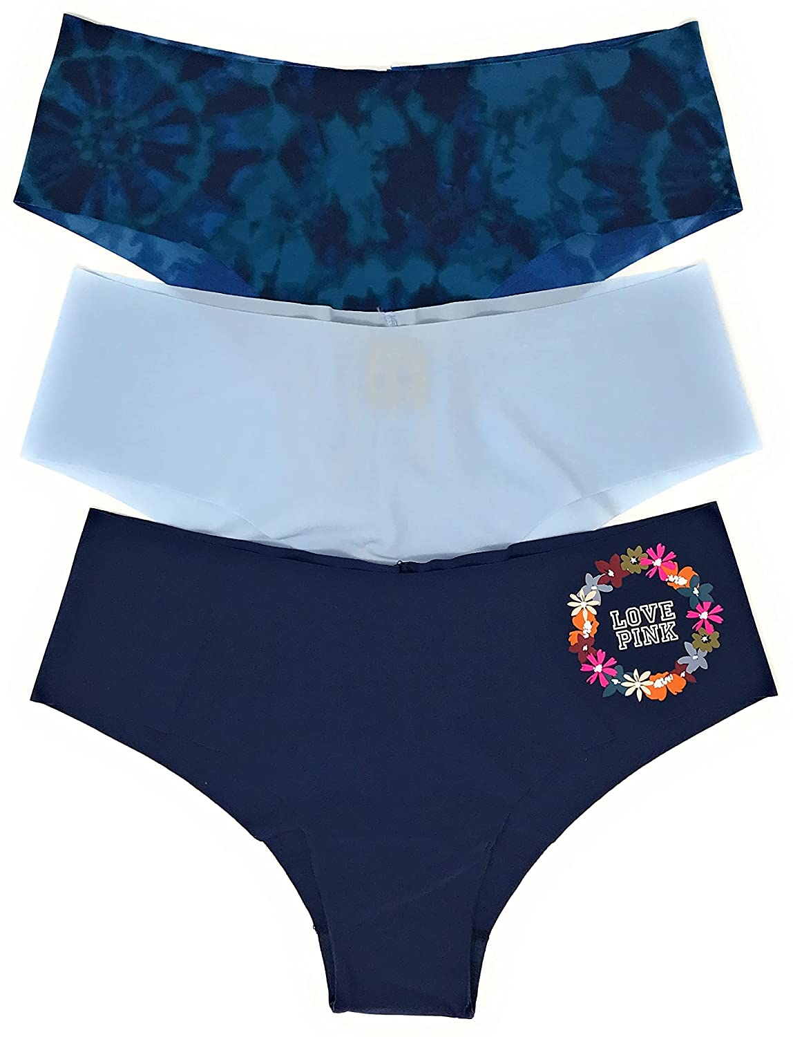 Victoria'S Secret Pink Cheekster Panty Set of 3  Victoria's Secret No Show Navy Tie Dye / Lt Teal / Navy Floral Medium