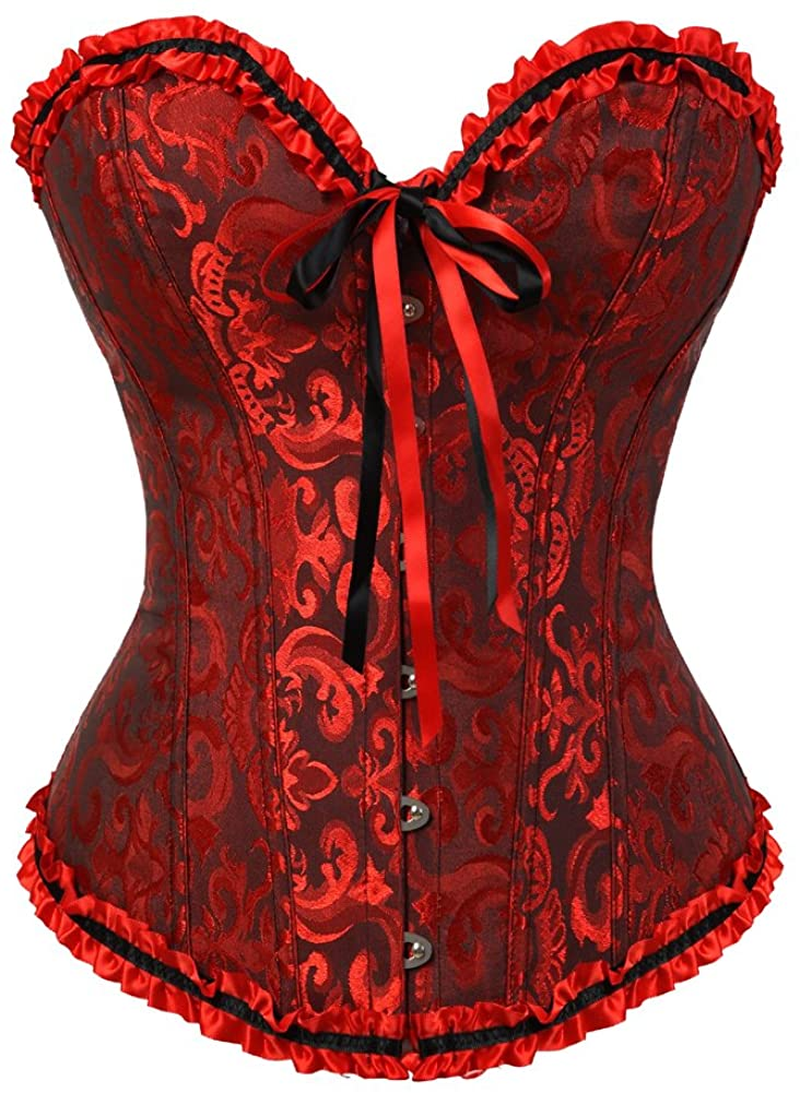 Women Lace up Back Sexy Floral Corset for Women Lingerie Bustier Top plus Size Apparel & Accessories > Clothing > Underwear & Socks > Lingerie Zhitunemi Black Red Medium