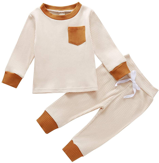 Unisex Baby Pajama Infant Baby Boy Girl Solid Knitted Long Sleeve T-Shirt Tops Sweatshirt Pants 2Pcs Pjs Sleepwear Set Apparel & Accessories > Clothing > Sleepwear & Loungewear > Pajamas Kylie Max