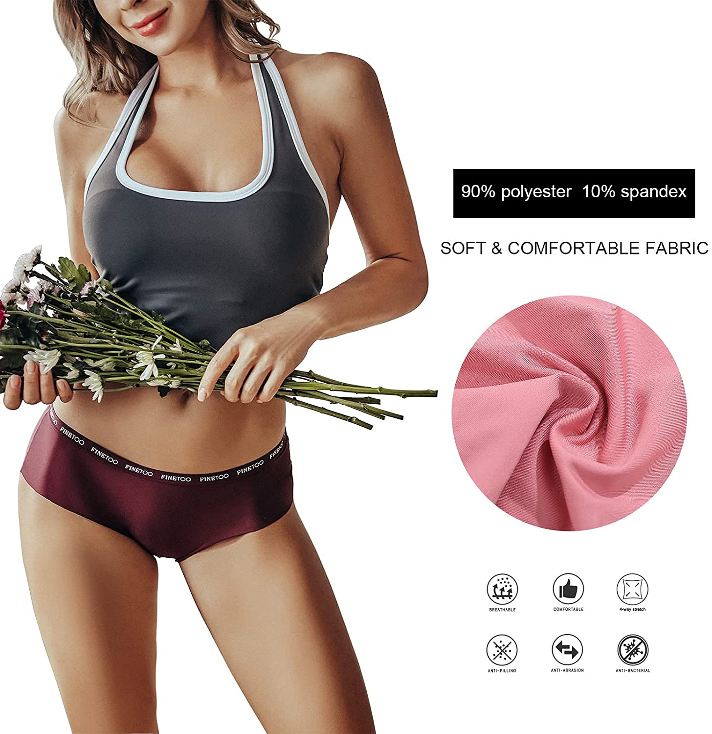 FINETOO Womens Bikini Panties Underwear Soft Stretch Hipster Laser Cut Briefs Sexy Low Rise Hiphugger Cheekini Multi Pack Apparel & Accessories > Clothing > Underwear & Socks > Underwear KYLIE MAX