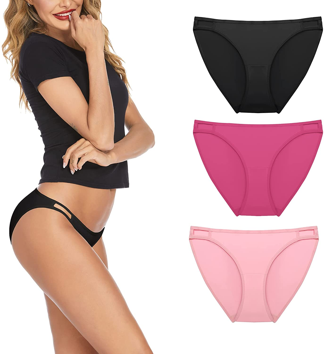 Ekouaer Sexy Ice Silk Bikini Underwear Panty Womens Seamless String Briefs Soft Stretch Breathable Invisible Panty 3 Pack Apparel & Accessories > Clothing > Underwear & Socks > Underwear Ekouaer