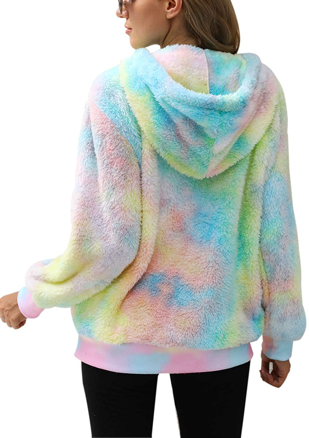 Nirovien Womens Sherpa Pullover Tie Dye Fuzzy Hoodie Double Fleece Sweatshirts Fluffy Oversized Plaid Outerwear Apparel & Accessories > Clothing > Activewear Kylie Max