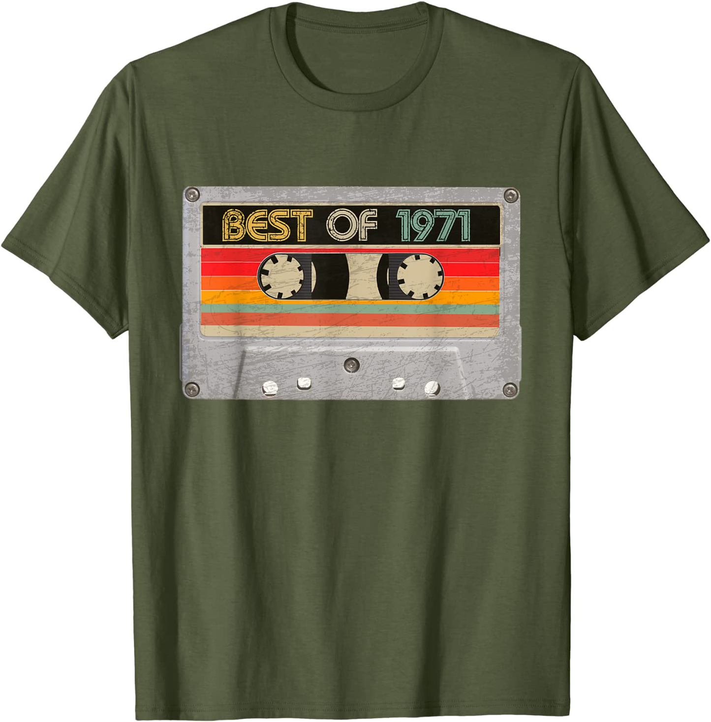 Best Of 1971 50th Birthday Gifts Cassette Tape Vintage T-Shirt Arts & Entertainment > Party & Celebration > Gift Giving BORN Olive Men 3XL