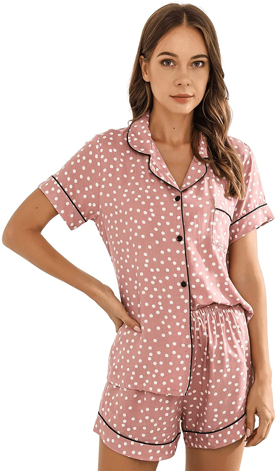 SweatyRocks Women's Short Sleeve Sleepwear Button Down Satin 2 Piece Pajama Set Apparel & Accessories > Clothing > Sleepwear & Loungewear > Pajamas SweatyRocks