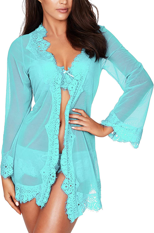 RSLOVE Women Lace Kimono Robe Sexy Babydoll Lingerie Mesh Cover up Bridal Lingerie Apparel & Accessories > Clothing > Underwear & Socks > Lingerie Kylie Max