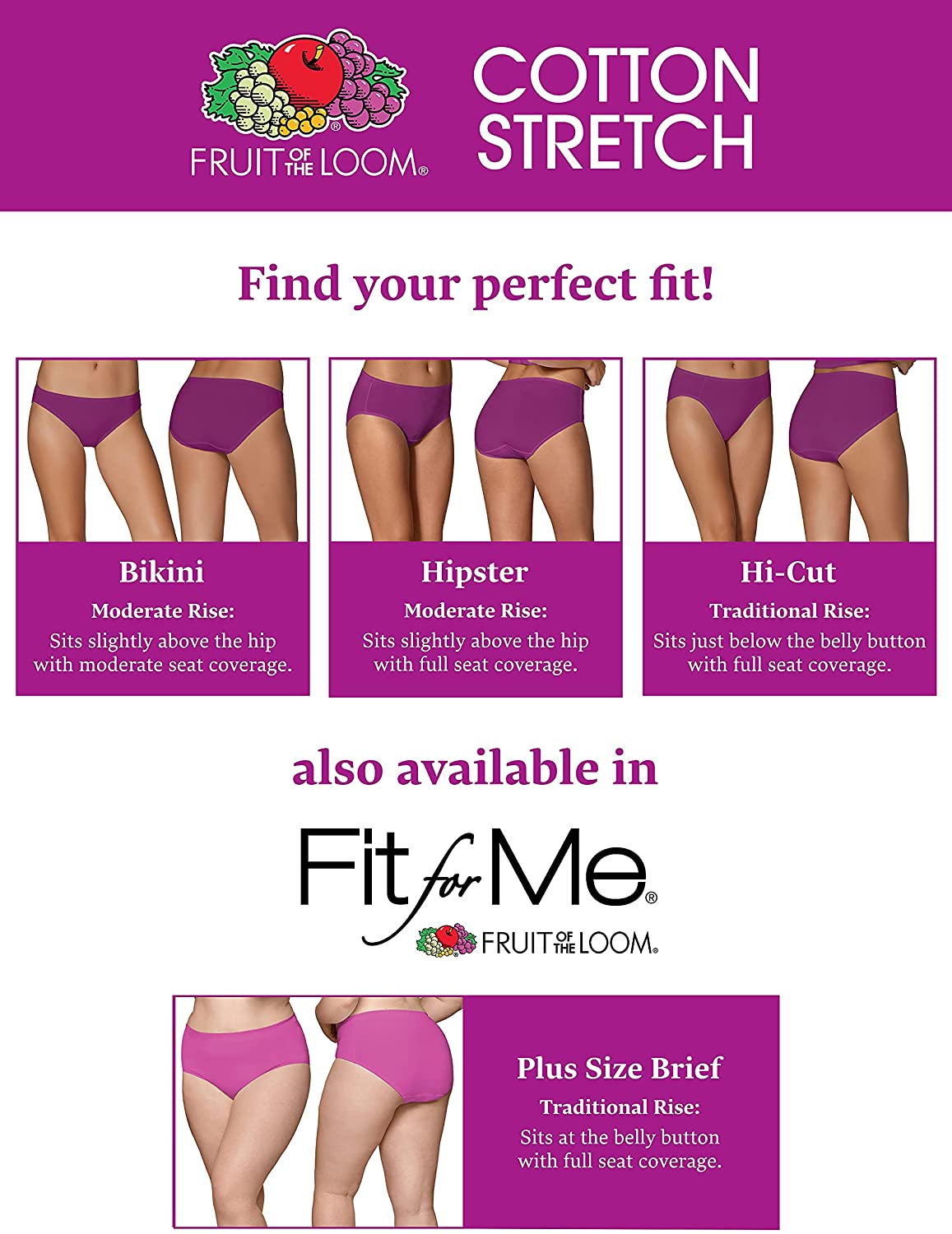 Fruit of the Loom Women'S Cotton Stretch Panties (Regular & plus Size) Apparel & Accessories > Clothing > Underwear & Socks > Underwear Fruit of the Loom