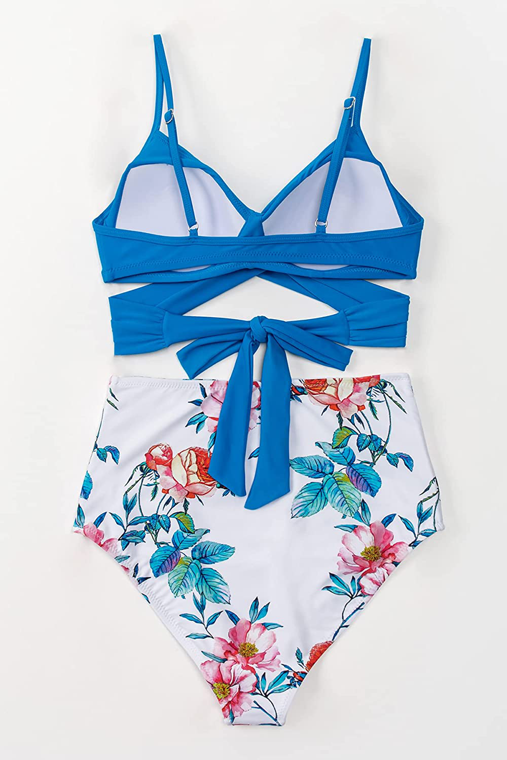 CUPSHE Women's High Waist Bikini Swimsuit Floral Print Tie Two Piece Bathing Suit Apparel & Accessories > Clothing > Swimwear CUPSHE