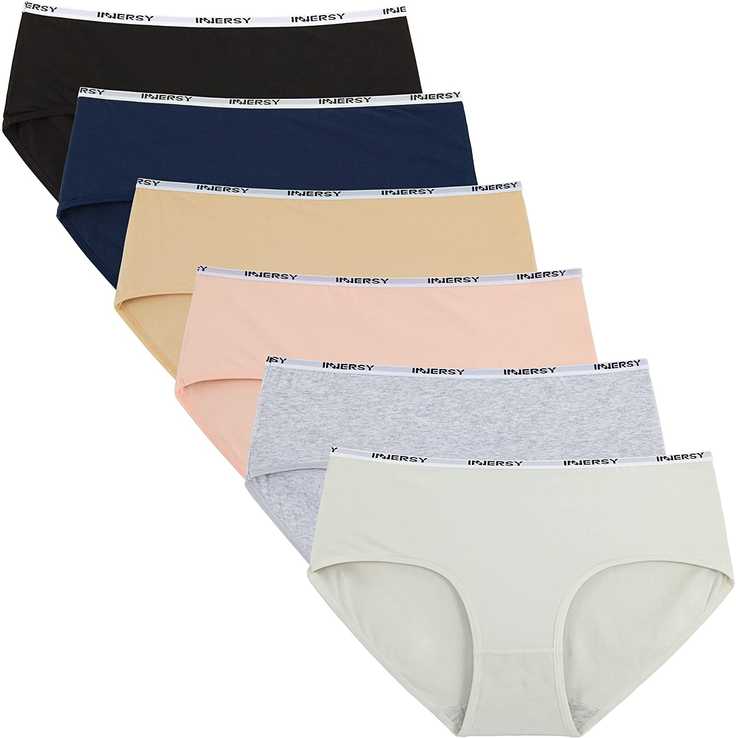 INNERSY Womens Underwear Hipster Panties Cotton Low Rise Briefs Pack of 6 Apparel & Accessories > Clothing > Underwear & Socks > Underwear INNERSY Basic Medium