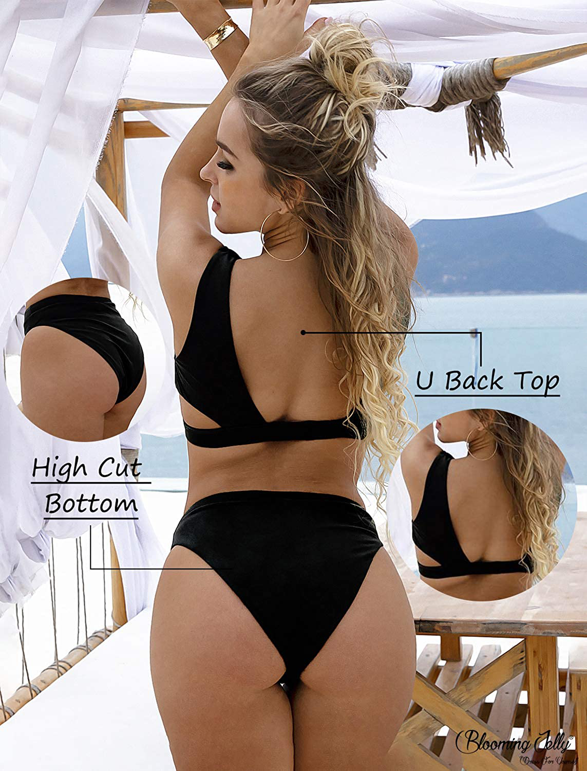 Blooming Jelly Women's High Waisted Swimsuit Crop Top Cut Out Two Piece Cheeky High Rise Bathing Suit Bikini Apparel & Accessories > Clothing > Swimwear Blooming Jelly
