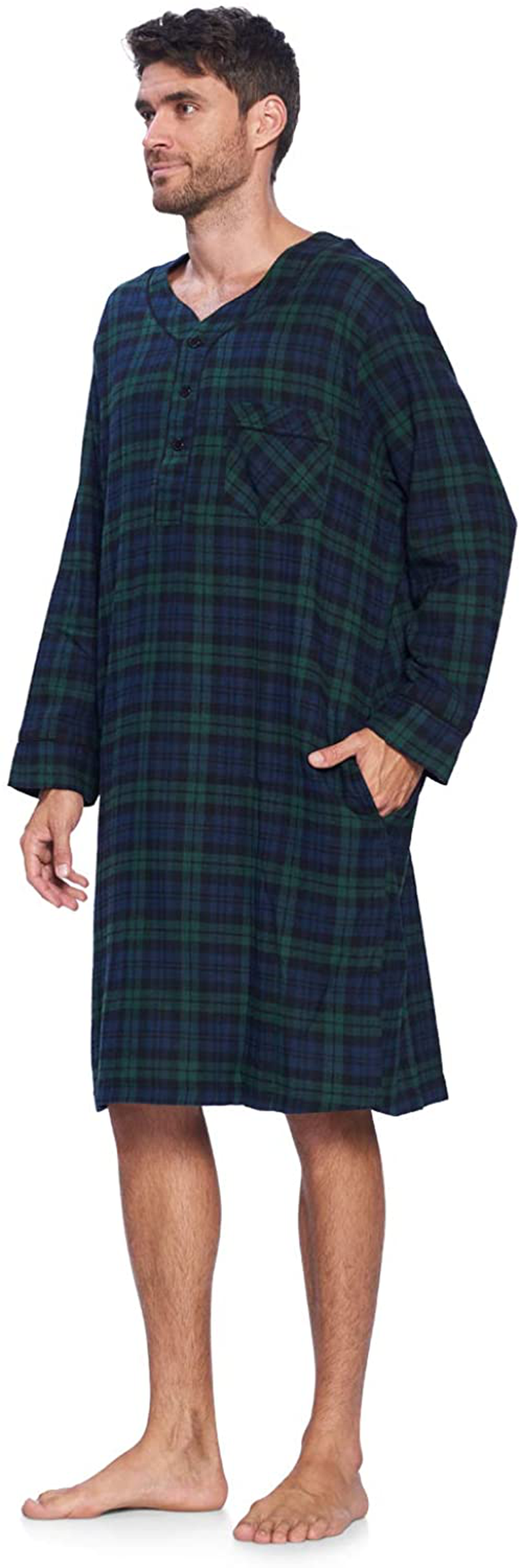 Ashford & Brooks Mens Flannel Plaid Long Sleep Shirt Henley Nightshirt Apparel & Accessories > Clothing > Sleepwear & Loungewear > Nightgowns Kylie Max