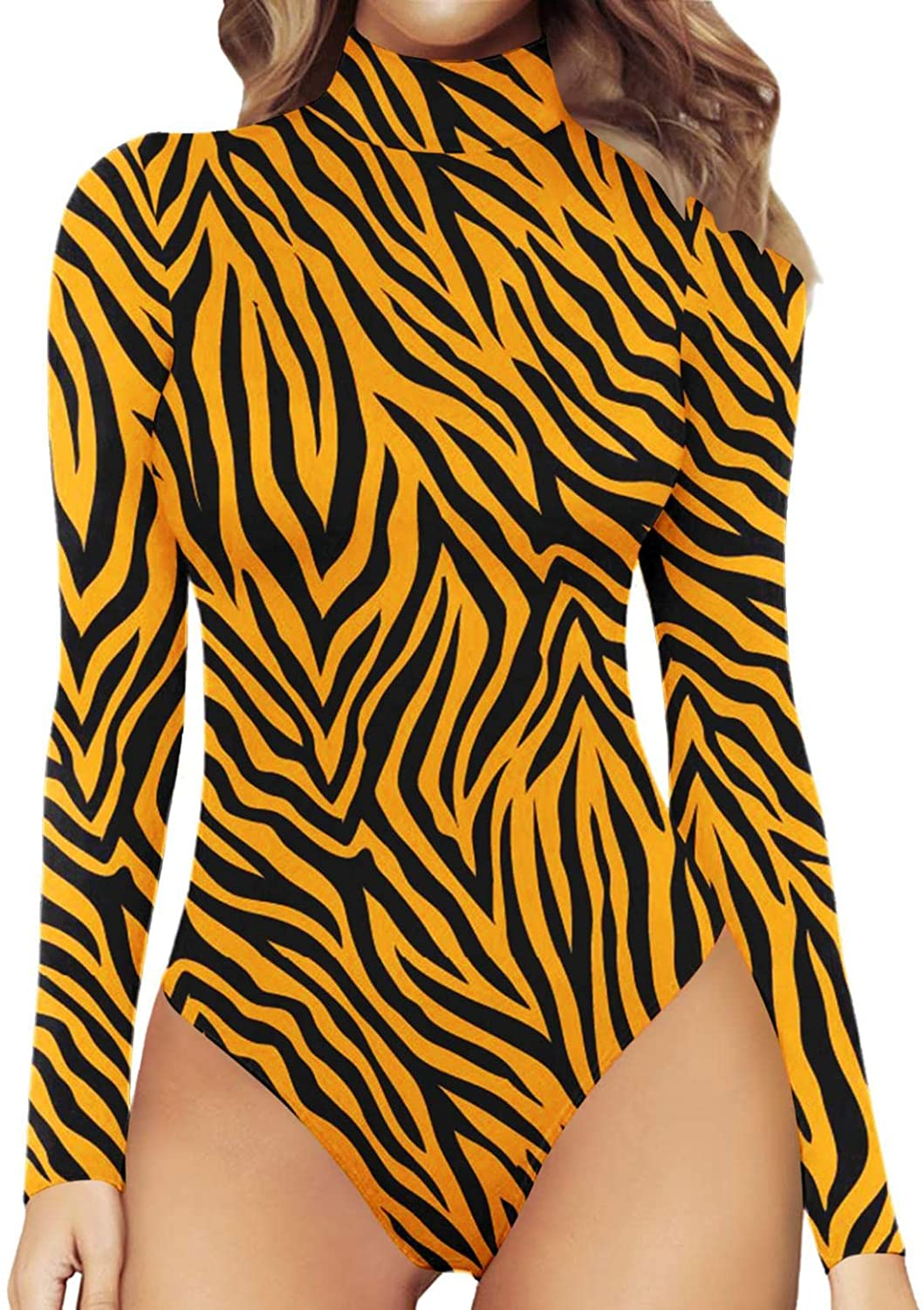 Burband Womens One Piece Playsuits Turtleneck Basic Bodysuit Sunflower High Neck Long Sleeve Slim Fit Leotard Rompers Apparel & Accessories > Clothing > Underwear & Socks > Shapewear Burband Orange XX-Large