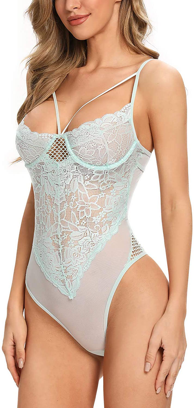 Garmol Womens Teddy Lingerie, Lace Underwear Cups Mesh Bodysuit Deep V Neck One Piece Babydoll, XS-XL Apparel & Accessories > Clothing > Underwear & Socks > Lingerie Garmol
