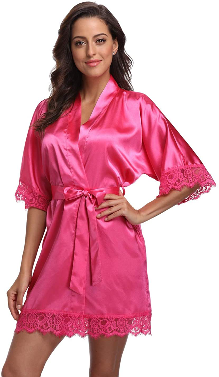 Original Kimono Women'S Lace-Trimmed Satin Short Kimono Robe Bathrobe Loungewear Apparel & Accessories > Clothing > Sleepwear & Loungewear > Robes Original Kimono