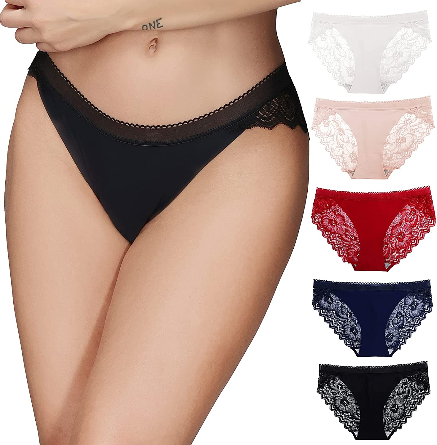 Talanes Women’S High Waisted Lace Underwear Sexy, Ladies Cheeky Lacy Panties Briefs , Soft Full Coverage Panty Multipack Apparel & Accessories > Clothing > Underwear & Socks > Underwear Talanes Low Rise-white/Pink/Wine Red/Navy Blue/Black Medium