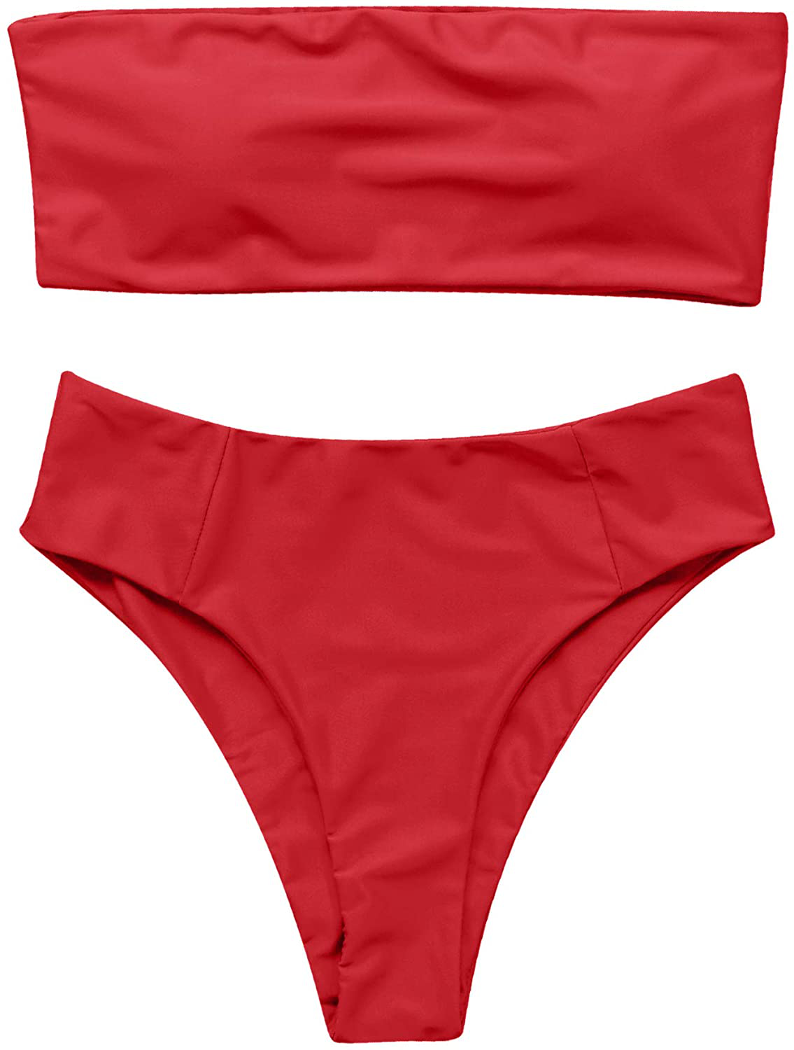 OMKAGI Women's 2 Pieces Bandeau Bikini Swimsuits Off Shoulder High Waist Bathing Suit High Cut Apparel & Accessories > Clothing > Swimwear OMKAGI 3-red Large