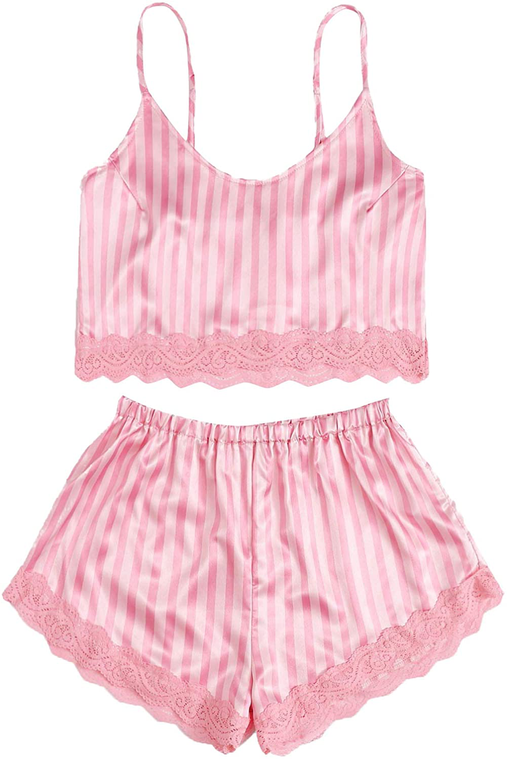 SOLY HUX Women'S Lace Trim Satin Cami Top with Shorts Pajama Set Sleepwear Apparel & Accessories > Clothing > Sleepwear & Loungewear Kylie Max