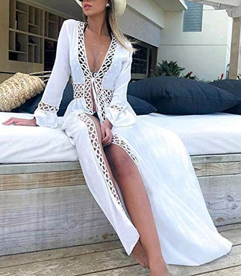 Wander Agio Womens Bikini Cover Ups Beach Casual Dress Coverup Swimsuits Long Cardigan Button Black Apparel & Accessories > Clothing > Swimwear Kylie Max