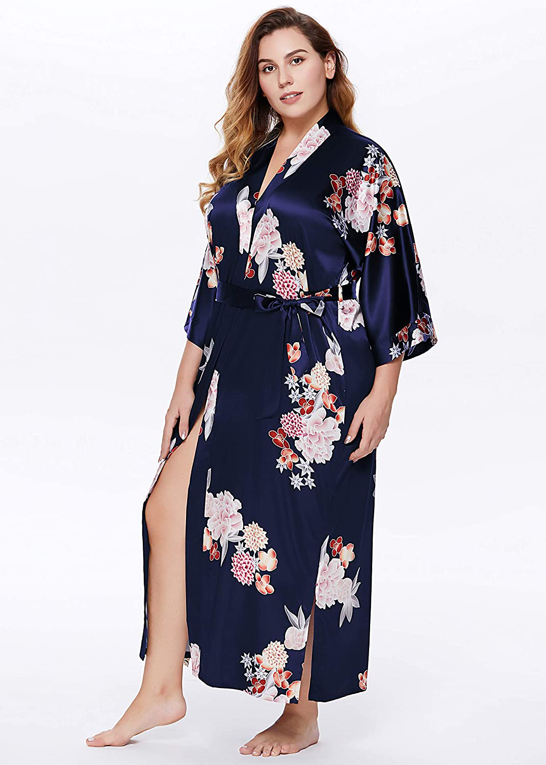 BABEYOND Long Kimono Robe plus Size Floral Satin Robes plus Size Kimono Cover up Loose Cardigan Top Bachelorette Party Robe Apparel & Accessories > Clothing > Sleepwear & Loungewear > Robes KYLIE MAX