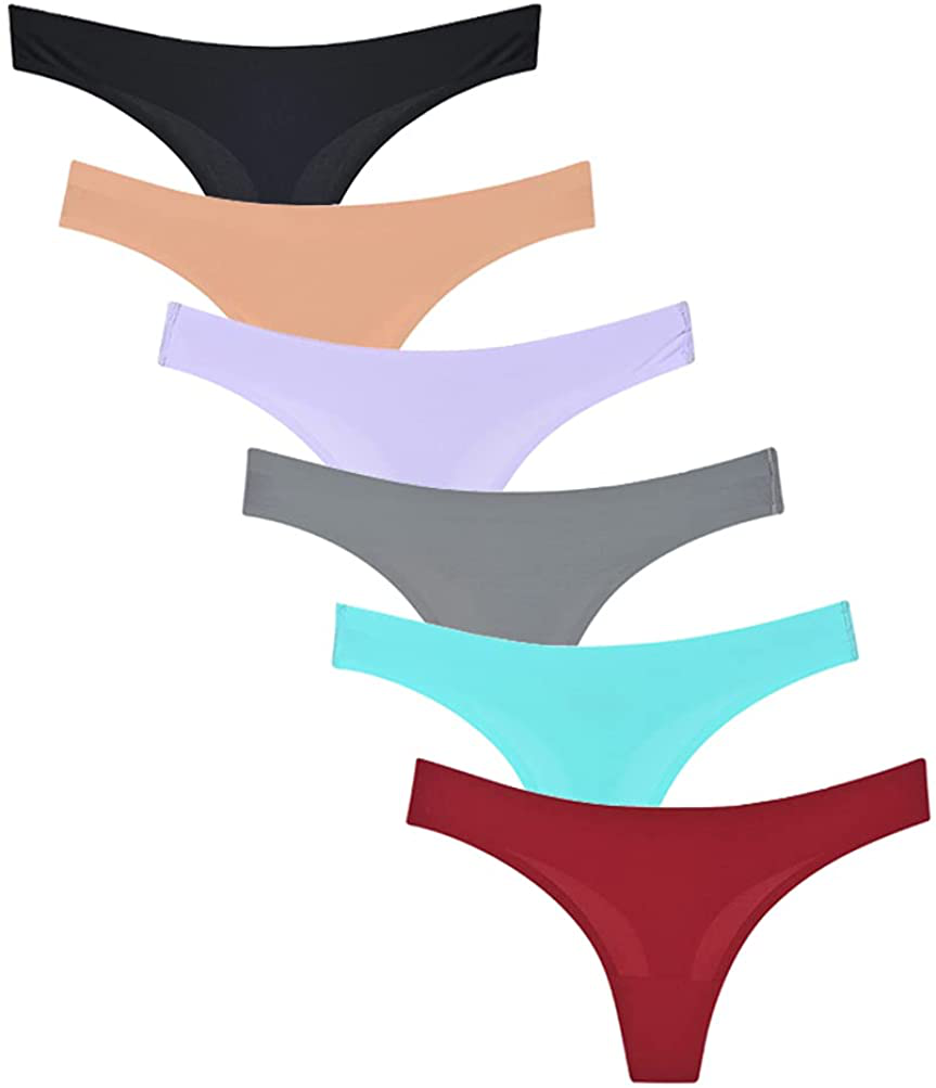 Closecret Lingerie Women 6 Pack Seamless Thongs Underwear Ice Silk Comfy G-string Panties Apparel & Accessories > Clothing > Underwear & Socks > Underwear Closecret Assorted Small