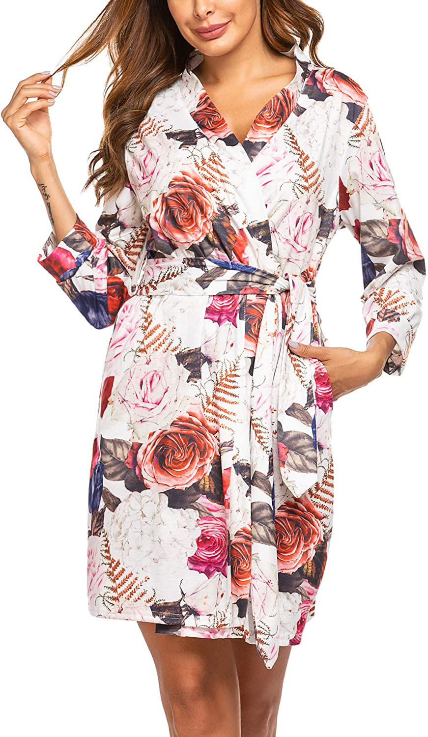 Hotouch Womens Robe Lightweight Kimono Robes Short Knit Bathrobe Soft Sleepwear Ladies Loungewear S-XXL Apparel & Accessories > Clothing > Sleepwear & Loungewear > Robes Hotouch