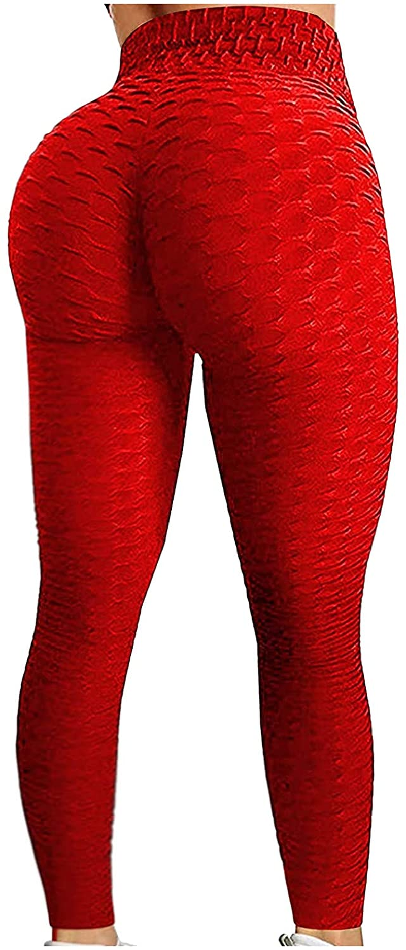 Burband Womens Anit Cellulite Texutred Booty Shaping Leggings Seamless Scrunch Butt Lifting Tummy Control Yoga Biker Pants Apparel & Accessories > Clothing > Underwear & Socks > Shapewear Burband Red X-Large