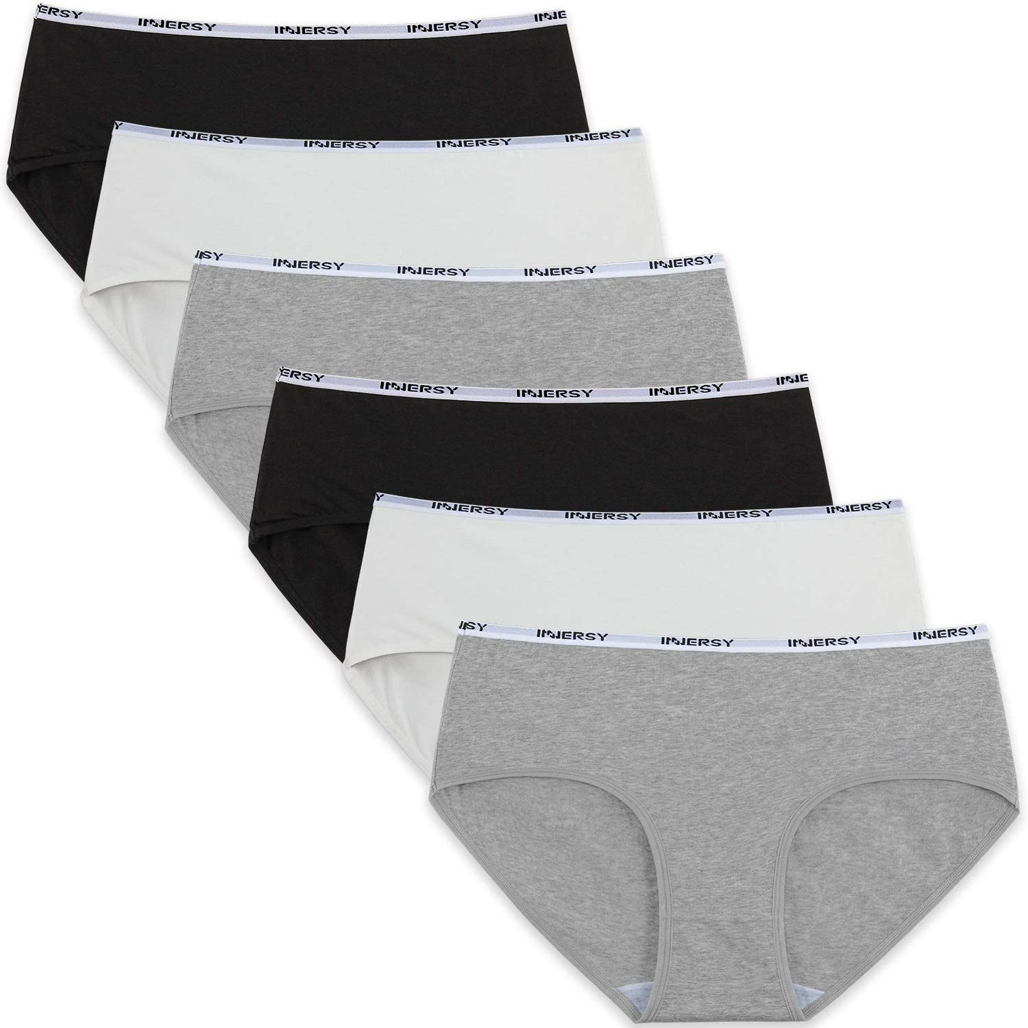 INNERSY Womens Underwear Hipster Panties Cotton Low Rise Briefs Pack of 6 Apparel & Accessories > Clothing > Underwear & Socks > Underwear INNERSY Black&white&gray X-Large