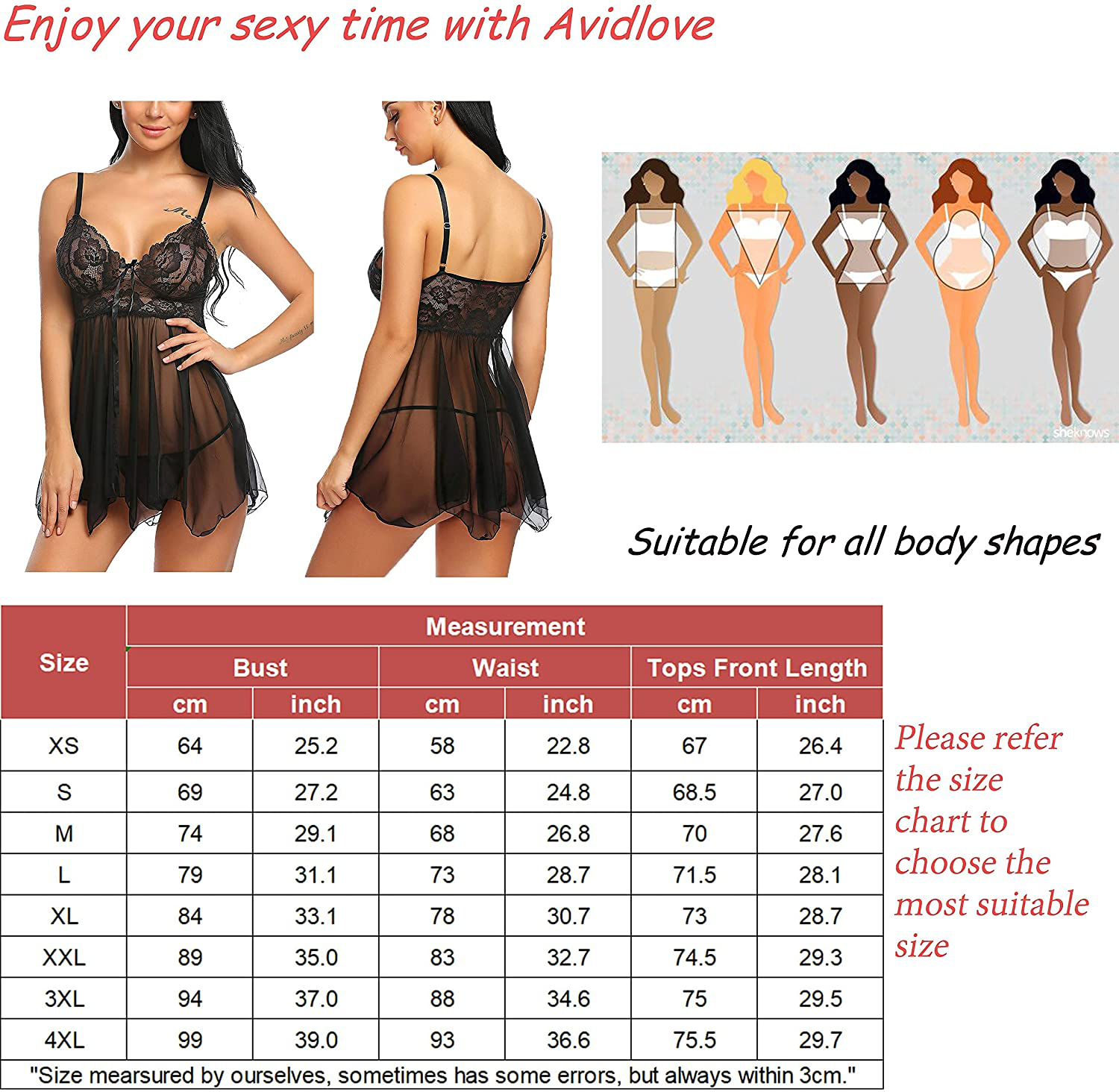 Avidlove Women Lingerie Babydoll Lace Nightgown Mesh Chemise Boudoir Nighty Apparel & Accessories > Clothing > Underwear & Socks > Lingerie Kylie Max