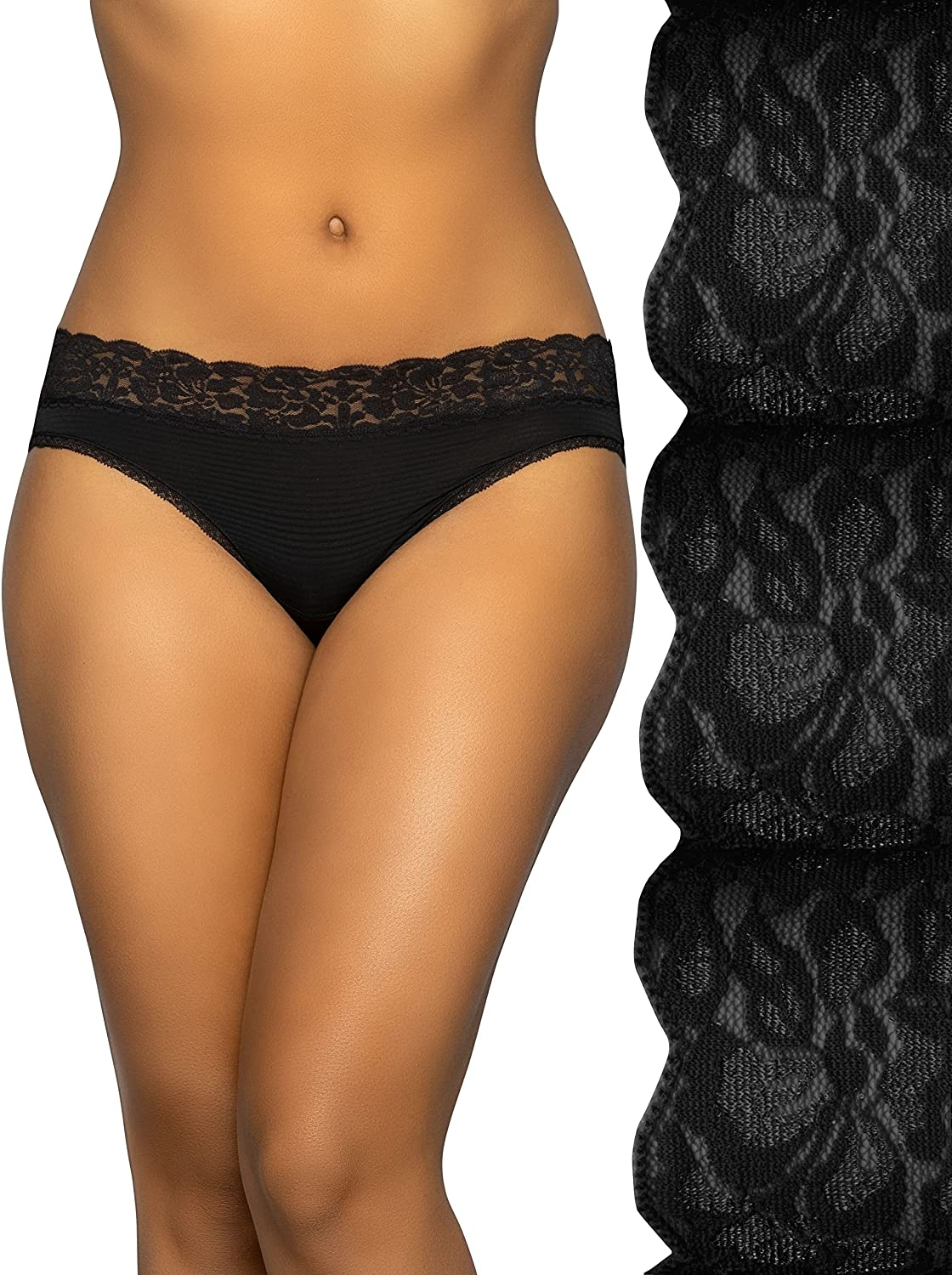 Vanity Fair Women'S Flattering Lace Panties Apparel & Accessories > Clothing > Underwear & Socks > Underwear Vanity Fair Bikini - 3 Pack - Black/Black/Black Stripe Bikini 8