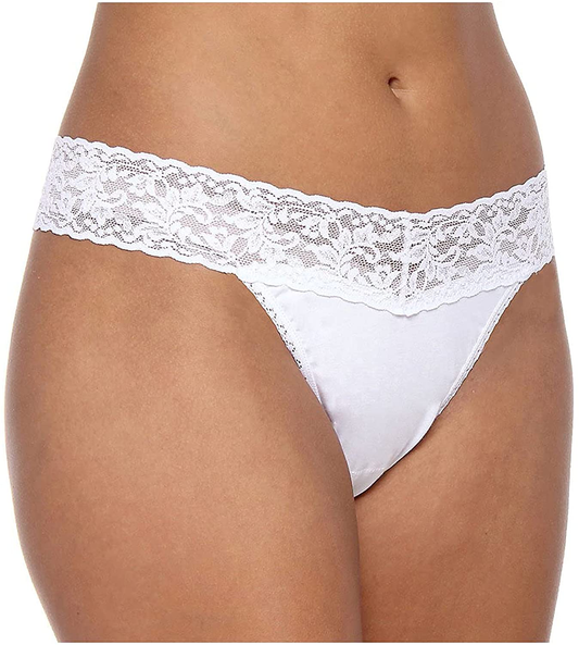 hanky panky, Supima Cotton Original Rise Thong, One Size (4-14) Apparel & Accessories > Clothing > Underwear & Socks > Underwear hanky panky White One Size