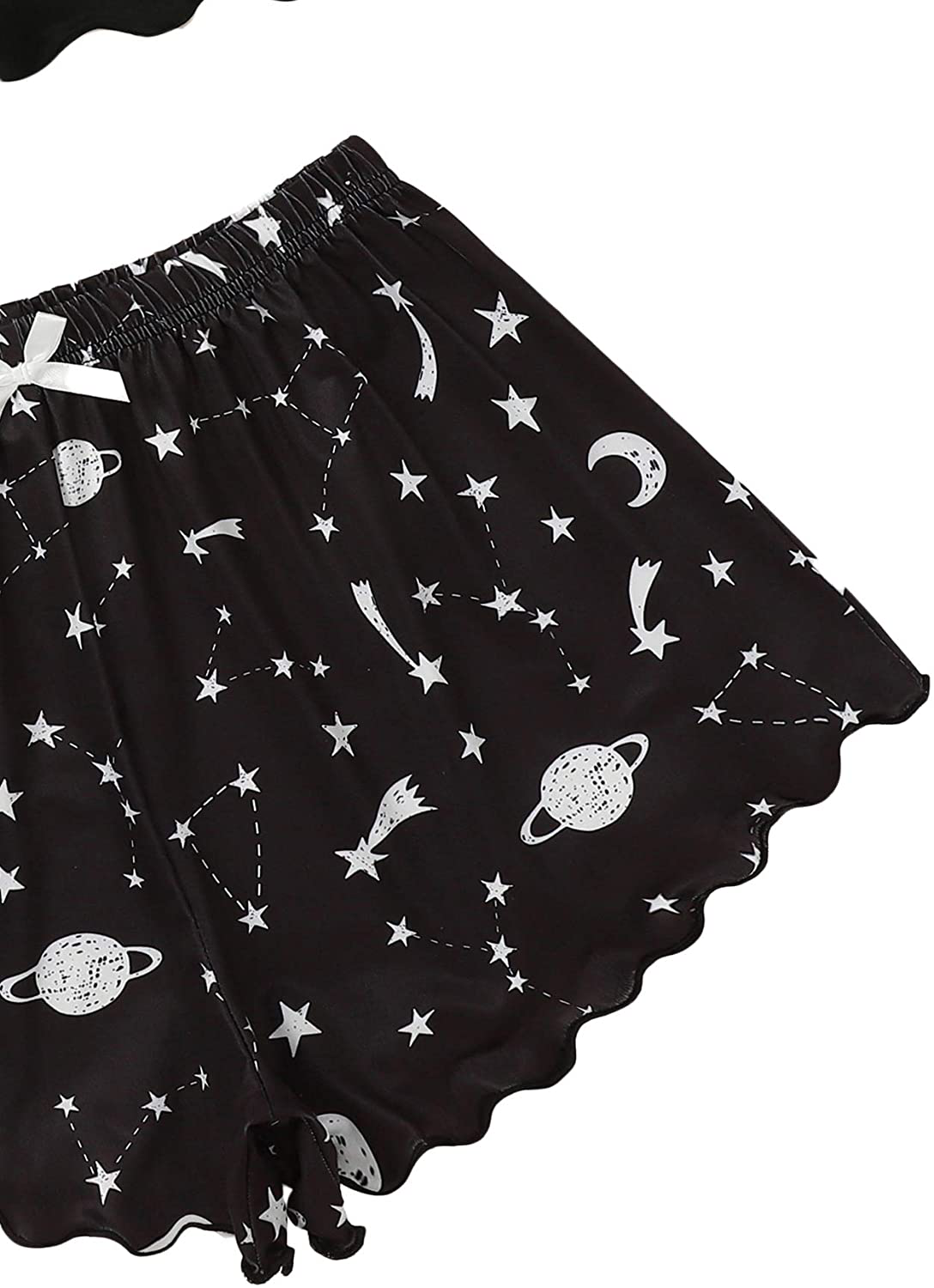 SOLY HUX Women'S Cartoon Print Lettuce Trim Cami Top and Shorts Cute Pajama Set Sleepwear Apparel & Accessories > Clothing > Sleepwear & Loungewear Kylie Max