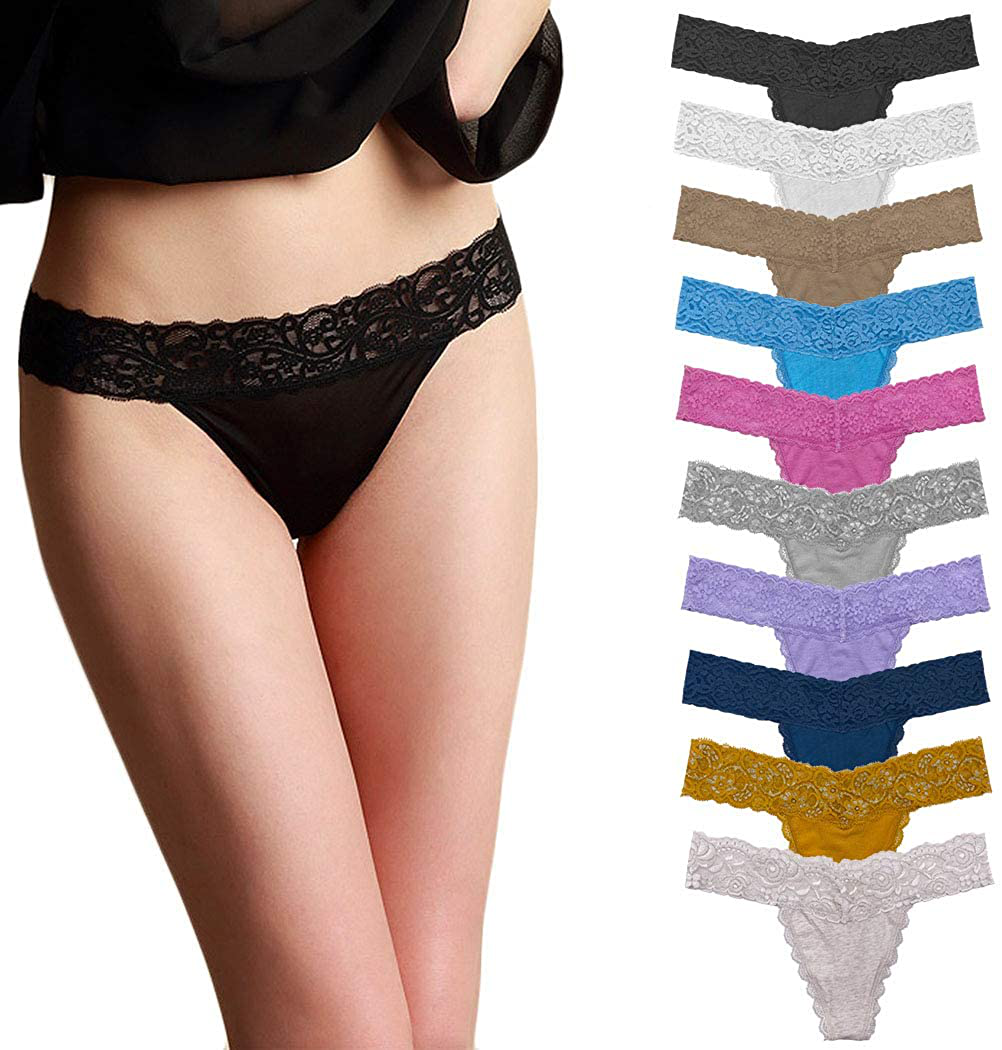 Pmrxi Pack of 10 Sexy Tangas Women Lace Thongs Plus Size Cotton Thongs Panties, Assorted Apparel & Accessories > Clothing > Underwear & Socks > Underwear Pmrxi Assorted 10 Lace & Cotton Medium
