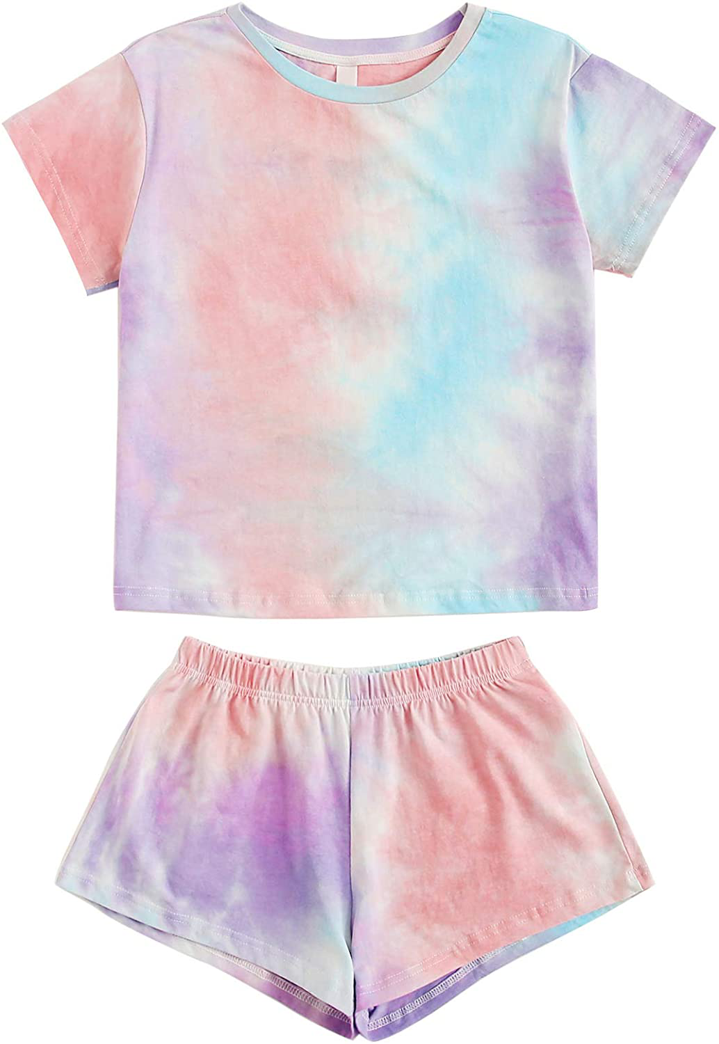 DIDK Women's Cute Cartoon Print Tee and Shorts Pajama Set Apparel & Accessories > Clothing > Sleepwear & Loungewear > Pajamas DIDK Tie Dye Pink Medium