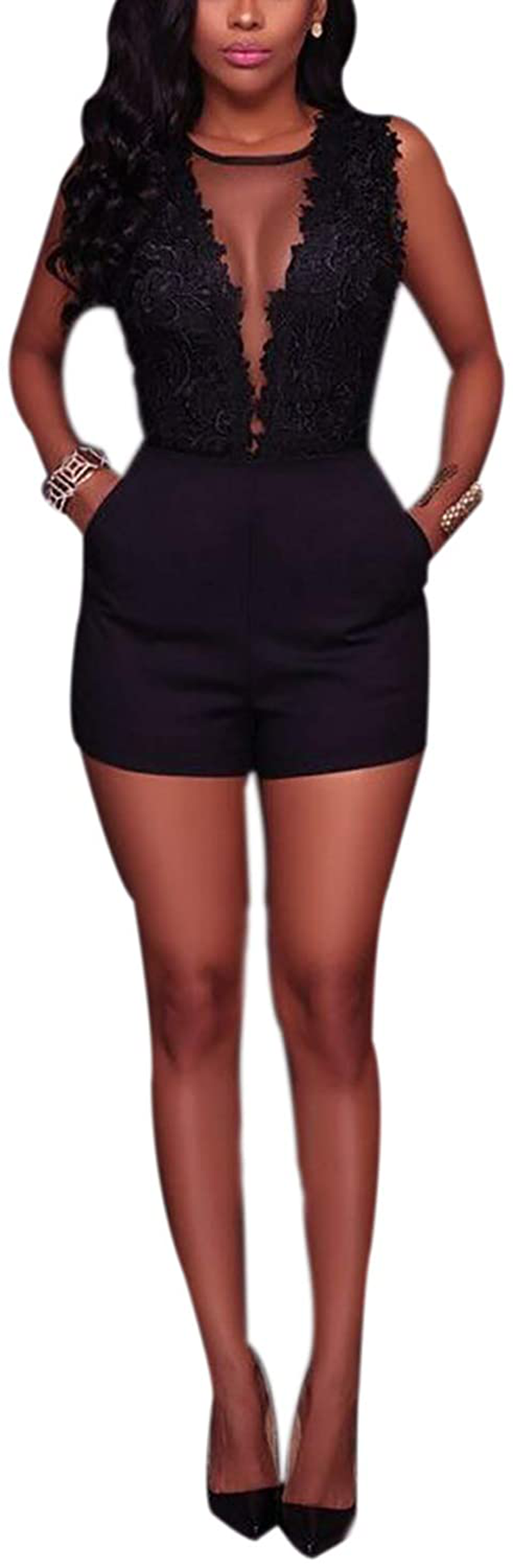 RARITYUS Women One Piece Sexy Lace Swimsuit Short Scoop Neck Jumpsuit Bodysuit See Through Mesh Teddies Apparel & Accessories > Clothing > Underwear & Socks > Lingerie RARITYUS