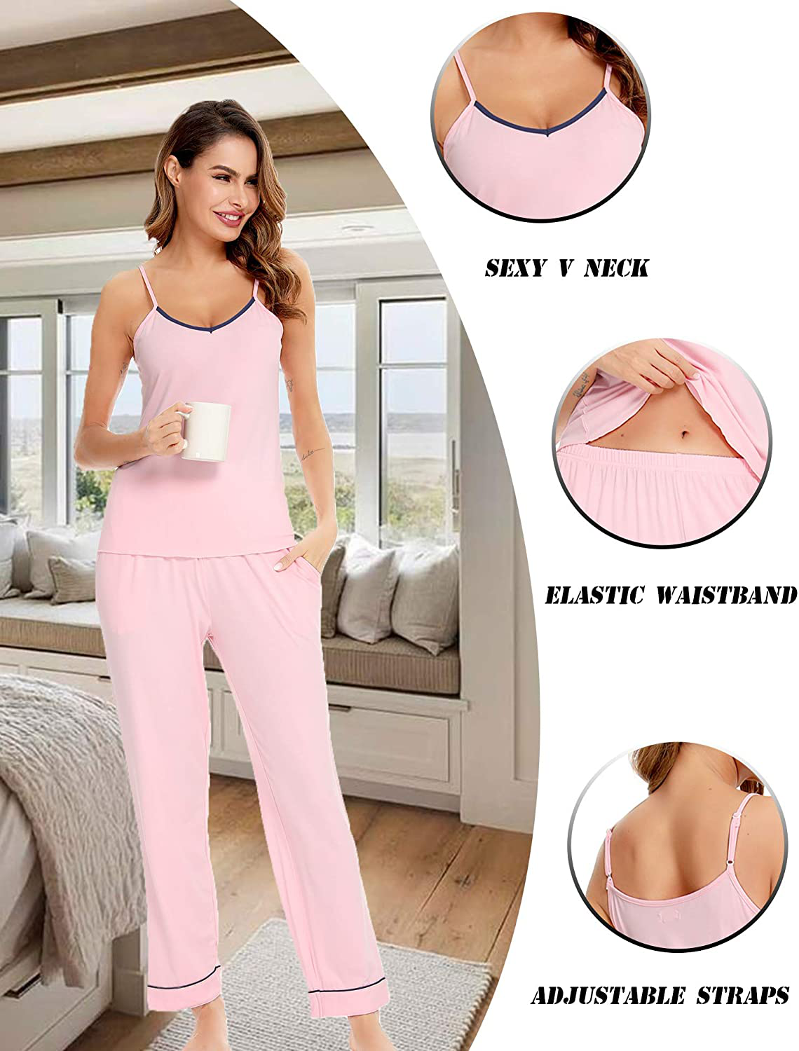 Lecgee Women'S Pajamas Set V-Neck Two Piece Sleepwear Spaghetti Strap Sleeveless Nightwear Apparel & Accessories > Clothing > Sleepwear & Loungewear Kylie Max