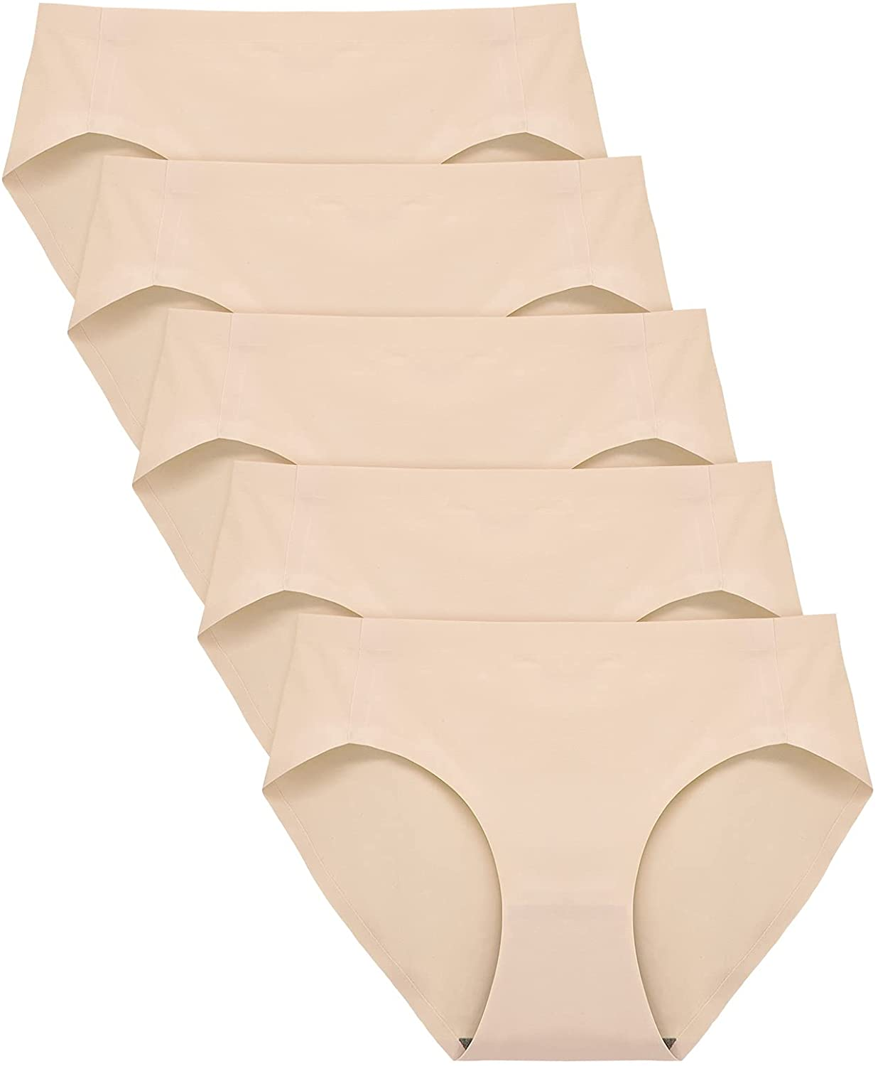 Fallsweet No Show Underwear for Women Seamless High Cut Briefs Mid-Waist Soft No Panty Lines,Pack of 5 Apparel & Accessories > Clothing > Underwear & Socks > Underwear FallSweet 5pack-beige Small