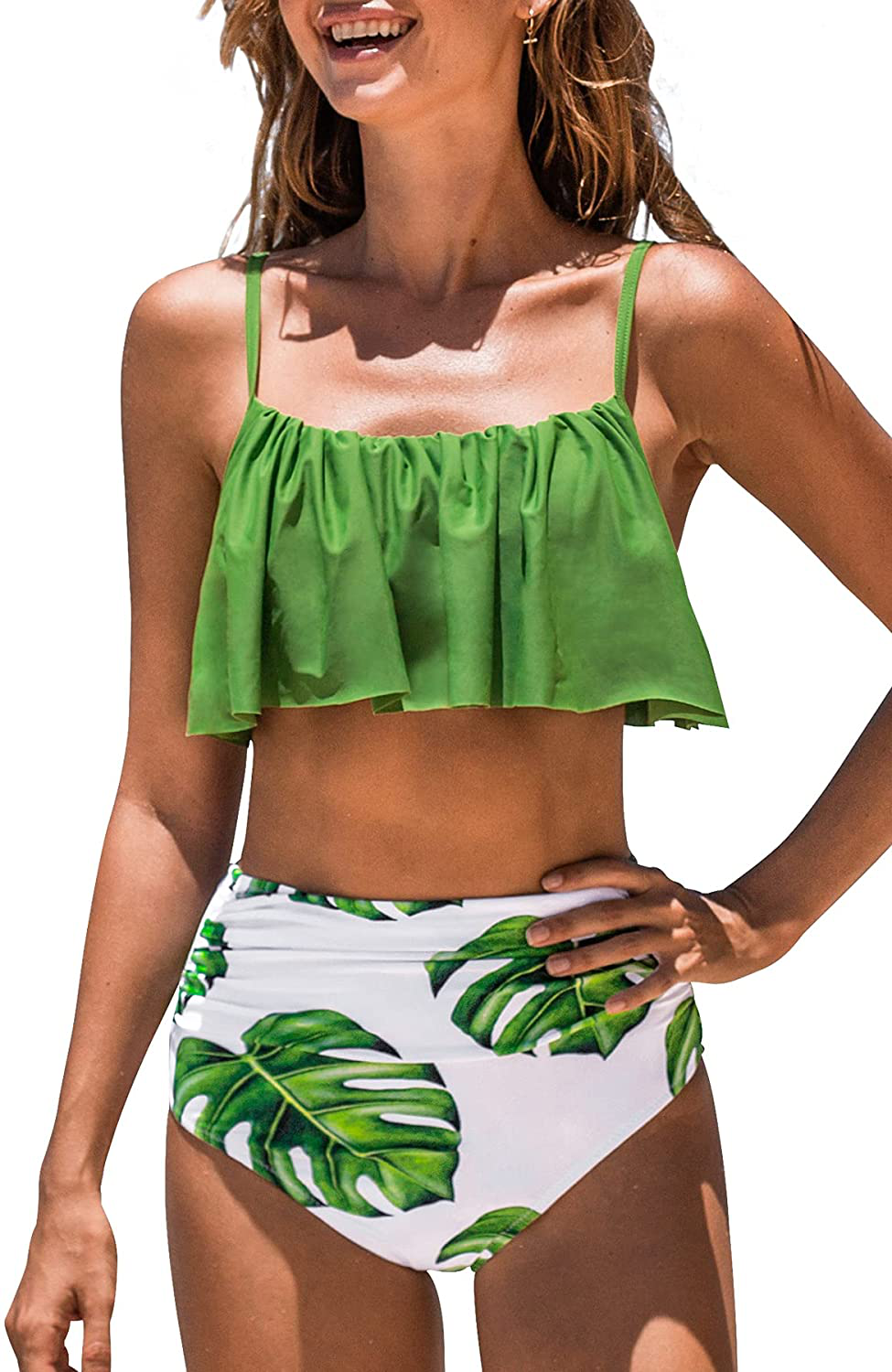 CUPSHE Women's High Waisted Falbala Bikini Set Apparel & Accessories > Clothing > Swimwear KYLIE MAX