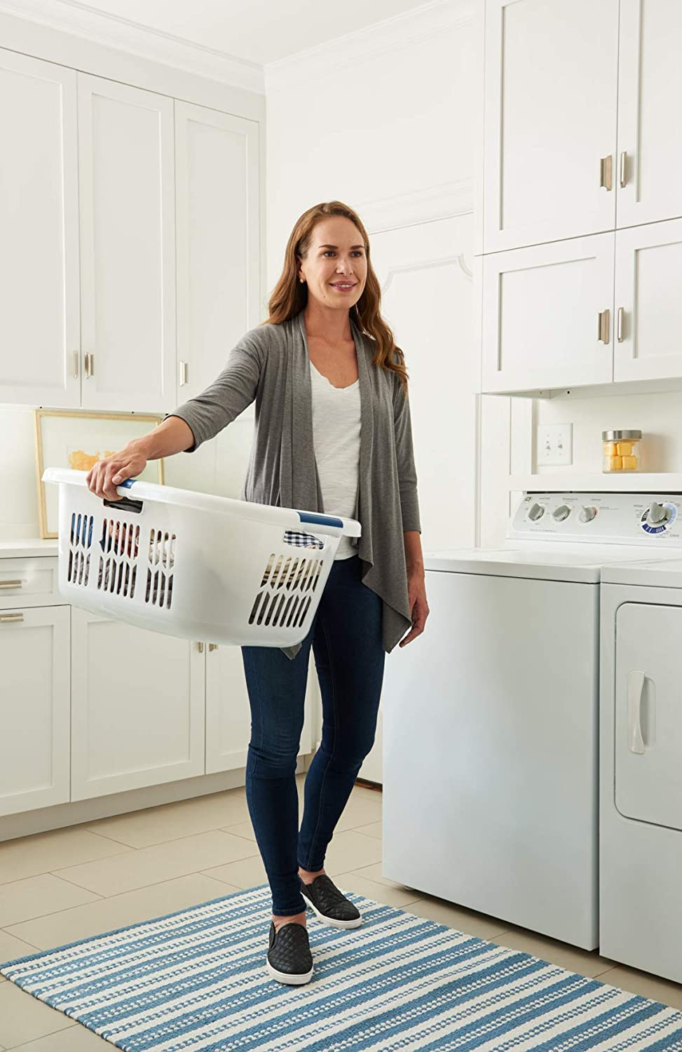 Rubbermaid Laundry Basket, XL Hip-Hugger Basket, 2.1-Bushel, White, Laundry, Storage, Bathroom, Bedroom, Home Closet Clothes Basket Apparel & Accessories > Clothing > Underwear & Socks > Underwear Rubbermaid