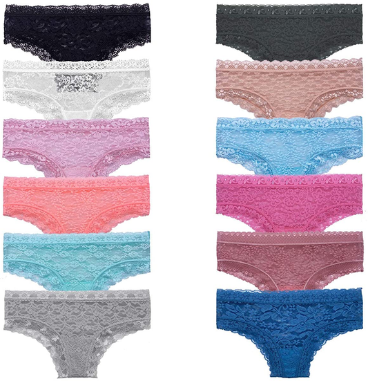 GAREDOB Pack of 8 Women'S Lace Cheeky Hipster Panty, Assorted Different Lace Pattern & Colors Apparel & Accessories > Clothing > Underwear & Socks > Underwear GAREDOB Assorted 8 Pcs Lace Hipster Large
