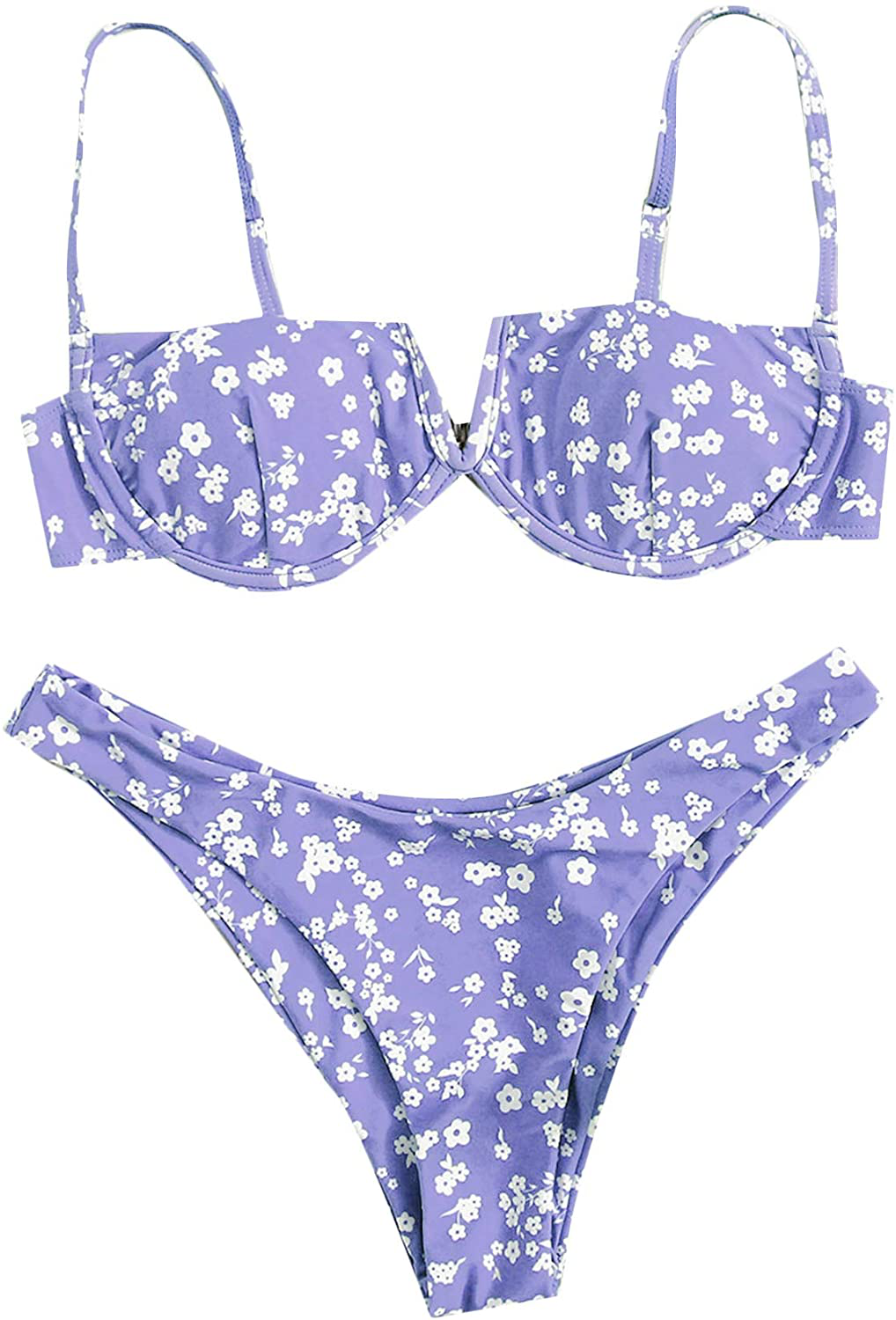 SweatyRocks Women's Sexy Bathing Suits Spaghetti Strap Floral Bikini Set Underwire Swimsuit Apparel & Accessories > Clothing > Swimwear SweatyRocks Purple Floral Large