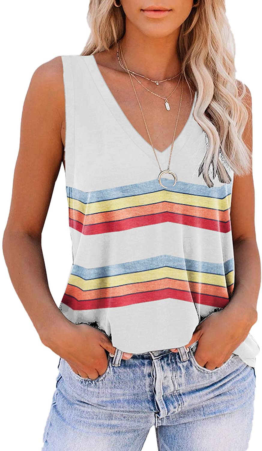 ETCYY Tie Dye Sleeveless V Neck Tank Tops for Women Summer Cute Printed Loose Fit Workout Athletic Yoga Shirts Apparel & Accessories > Clothing > Activewear Kylie Max