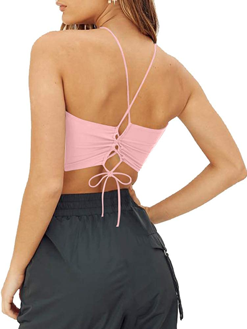 TOB Women'S Sexy Criss Cross Lace up Sling Basic Bow Tie Crop Top Apparel & Accessories > Clothing > Underwear & Socks > Lingerie TOB