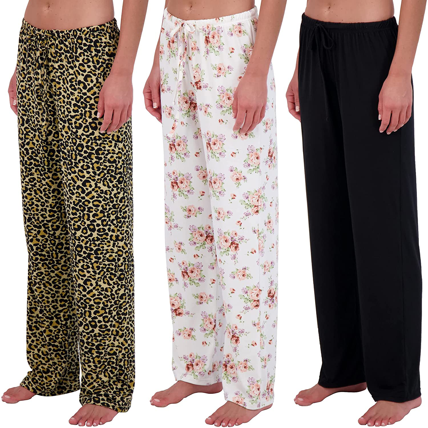 Real Essentials 3 Pack: Women’s Ultra-Soft Fleece Comfy Stretch Pajama Lounge Pants Elegant Sleepwear Apparel & Accessories > Clothing > Sleepwear & Loungewear > Pajamas Real Essentials Soft Knit Set F Small