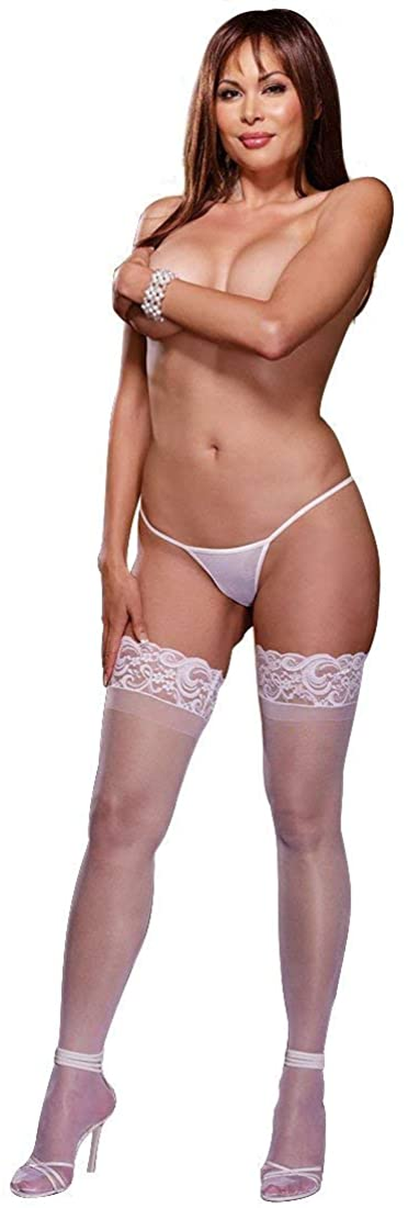 Dreamgirl Women'S Sheer Thigh-High Stockings with Silicone Lace Top Apparel & Accessories > Clothing > Underwear & Socks > Shapewear Dreamgirl