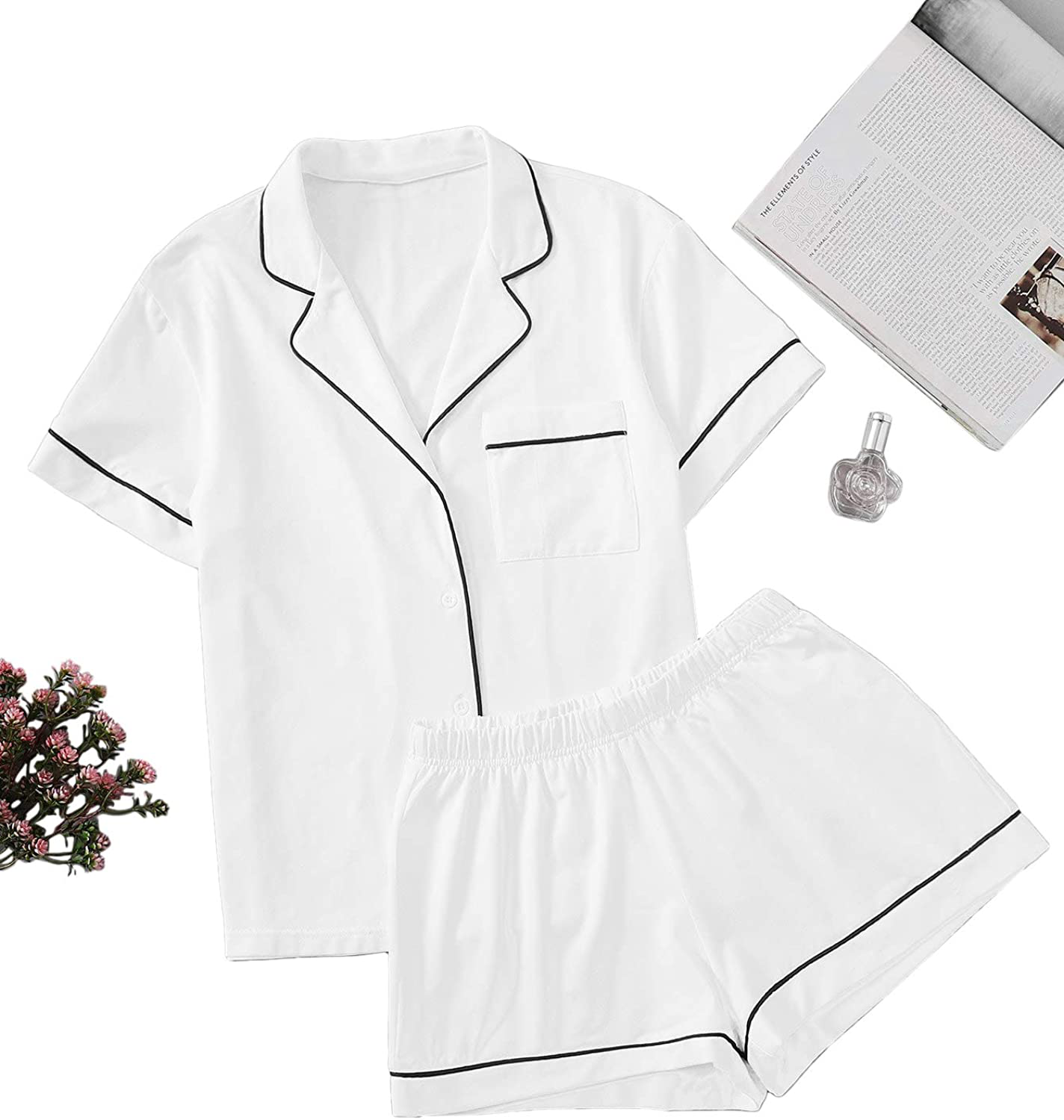 Floerns Women's Notch Collar Short Sleeve Sleepwear Two Piece Pajama Set Apparel & Accessories > Clothing > Sleepwear & Loungewear > Pajamas Floerns